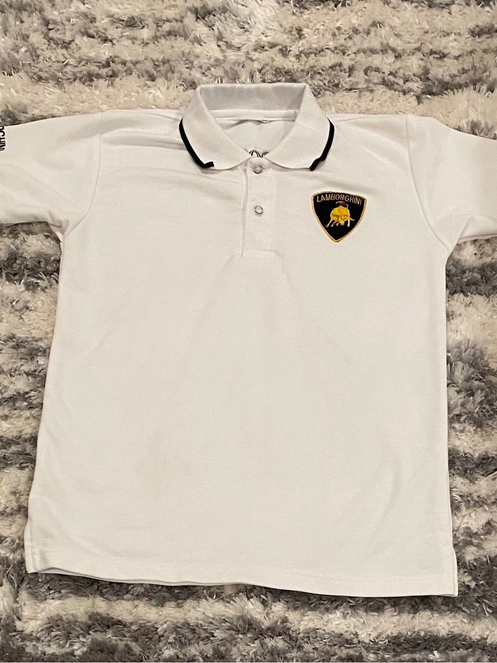 Lamborghini White Kids Polo with Black Trim and Shield Patch